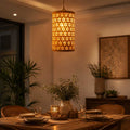 Hand-Woven Bamboo Lattice Cylinder Pendant Light