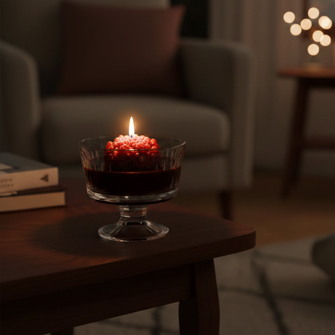 Crimson Bloom Scented Candle | Elegant Glass Pedestal