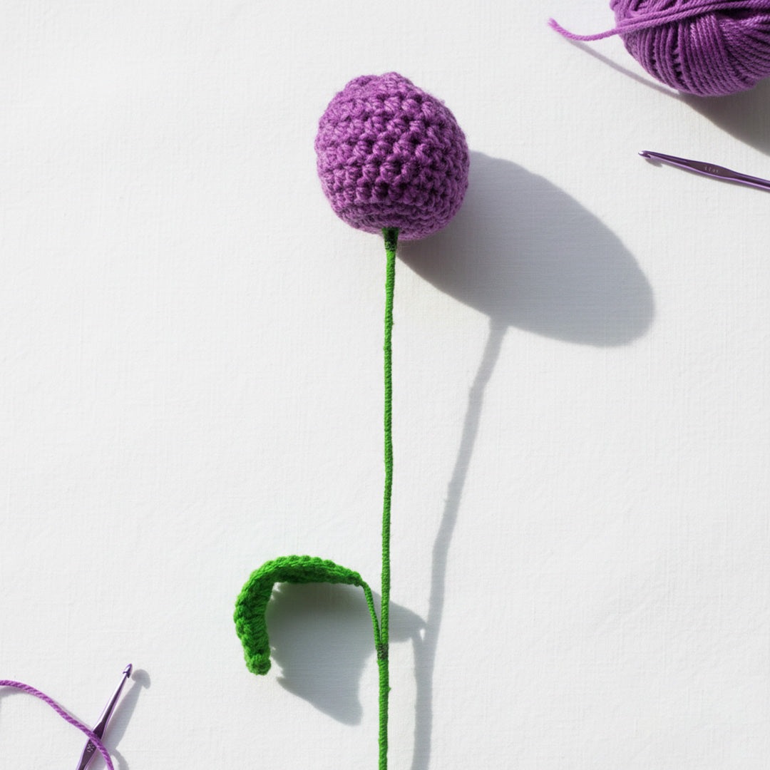 Artisan Crocheted Purple Allium Flower - Everlasting Yarn Bloom
