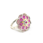 Handcrafted Pink Enamel Floral Mandala Silver Ring