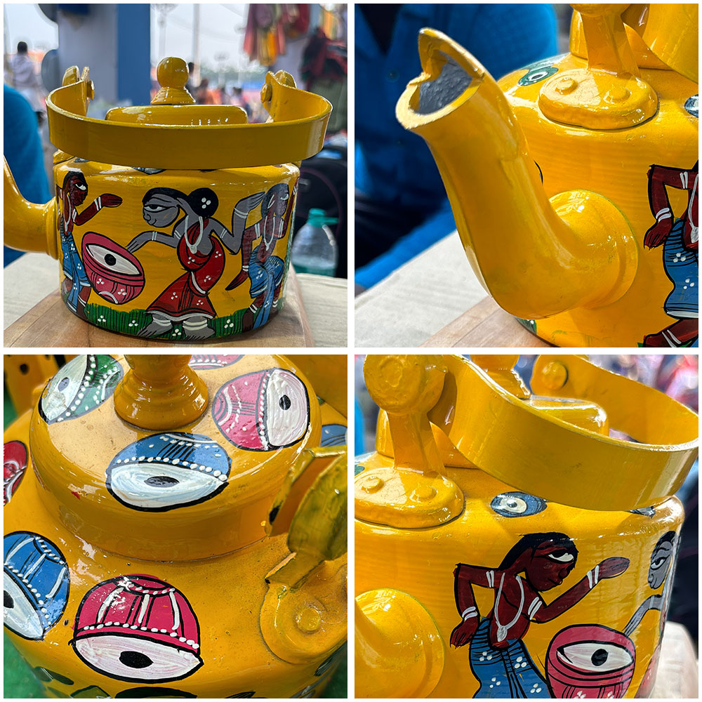 Rhythms of Bengal: Handcrafted Pattachitra Storytelling Kettle (Sun Yellow) - Madhues