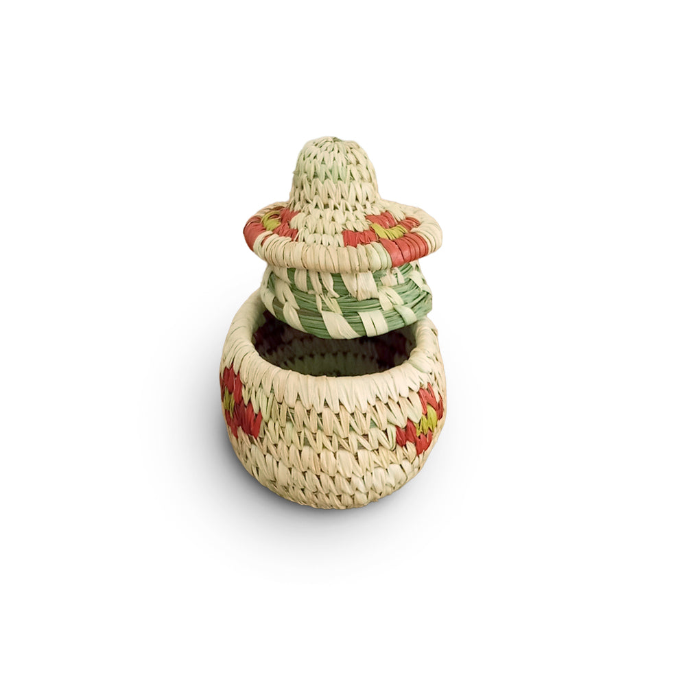 Hand-Woven Kashi Grass Trinket Basket with Lid