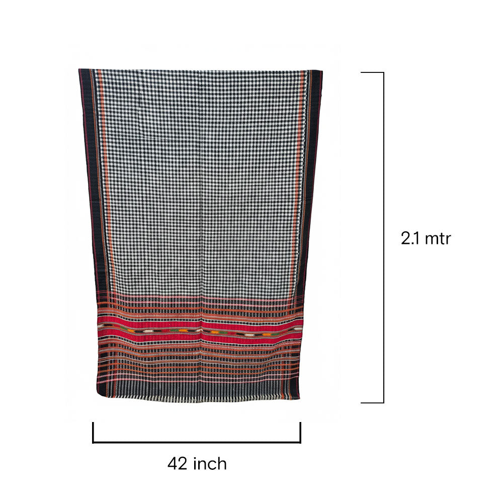 Monochrome Check & Vibrant Red Heritage Pattu Shawl