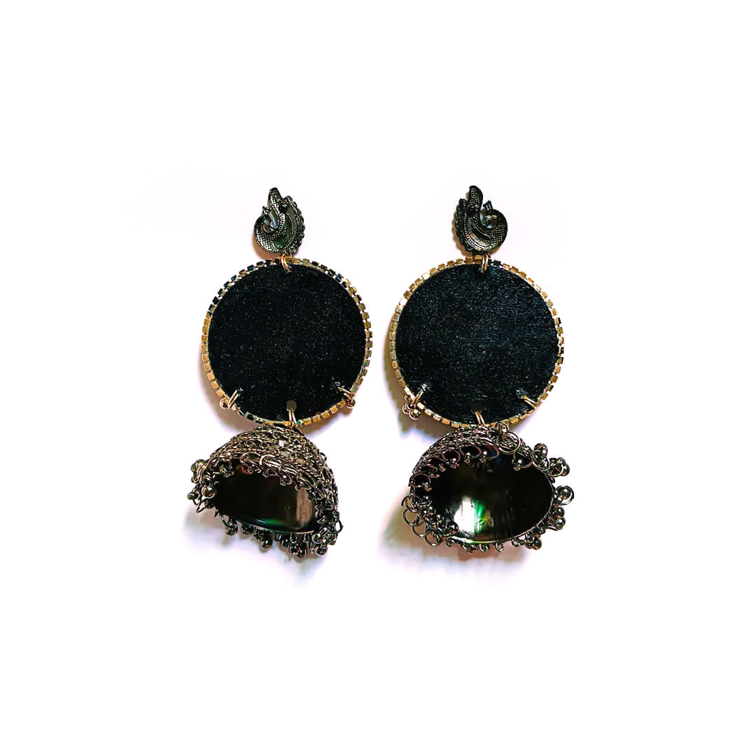 Emerald Peacock Jhumka Earrings - Image 3