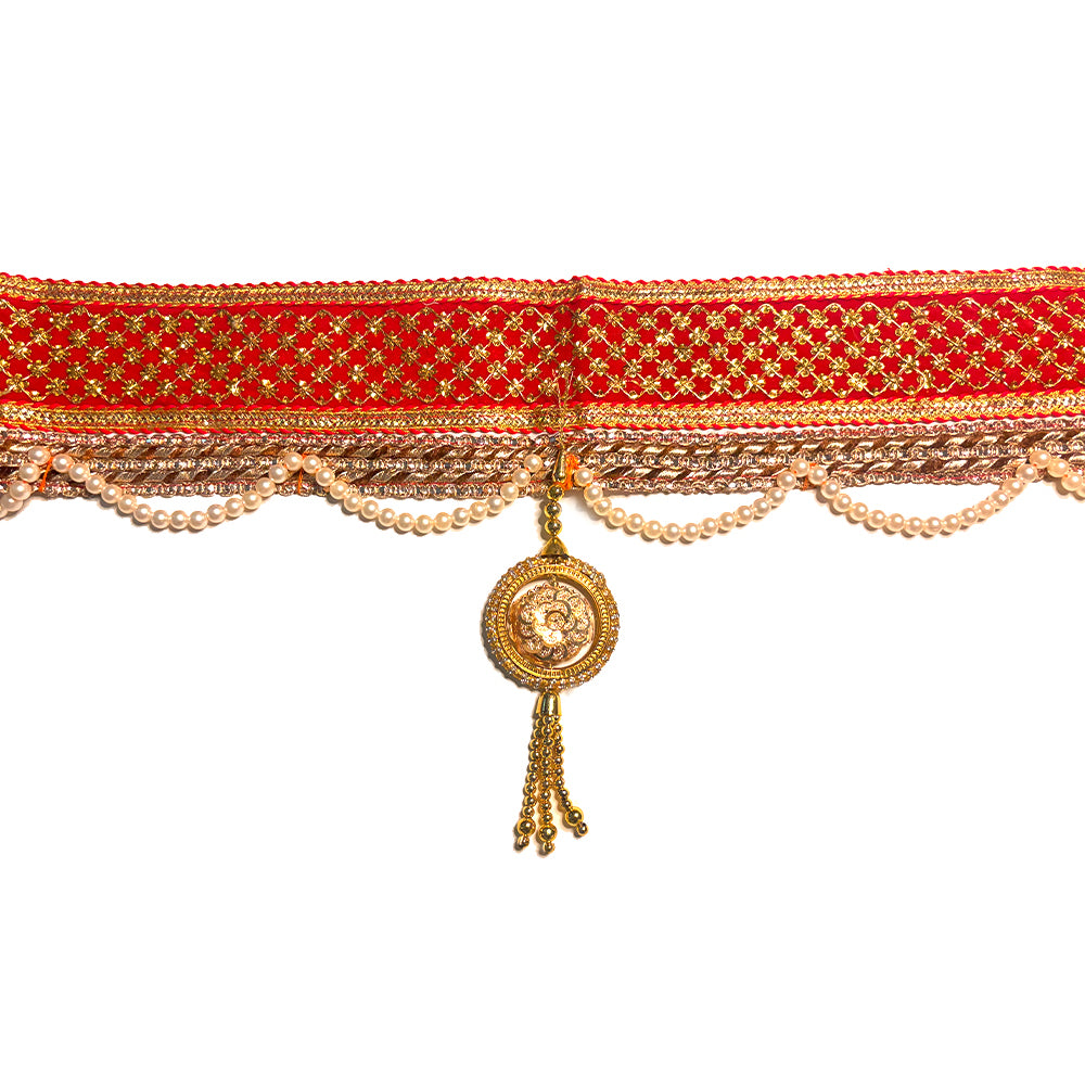 Red Bandarwal with Golden Detail & Pearl - Madhues