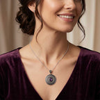 Handcrafted Amethyst Purple Mandala Pendant in Oxidized Silver