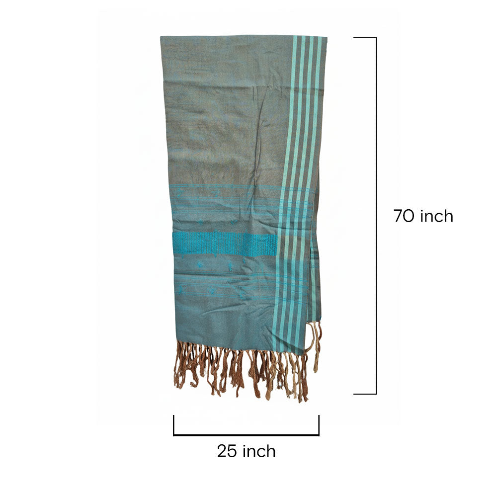 Lightweight Aqua & Grey Handwoven Stripe Scarf/Stole
