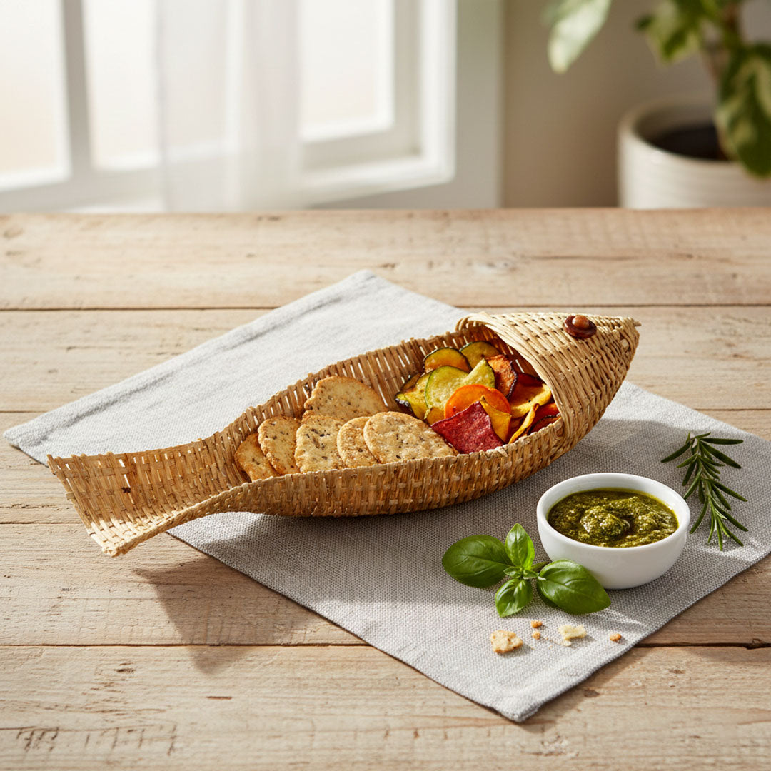 Handcrafted Woven Bamboo Fish-Shaped Decorative Basket