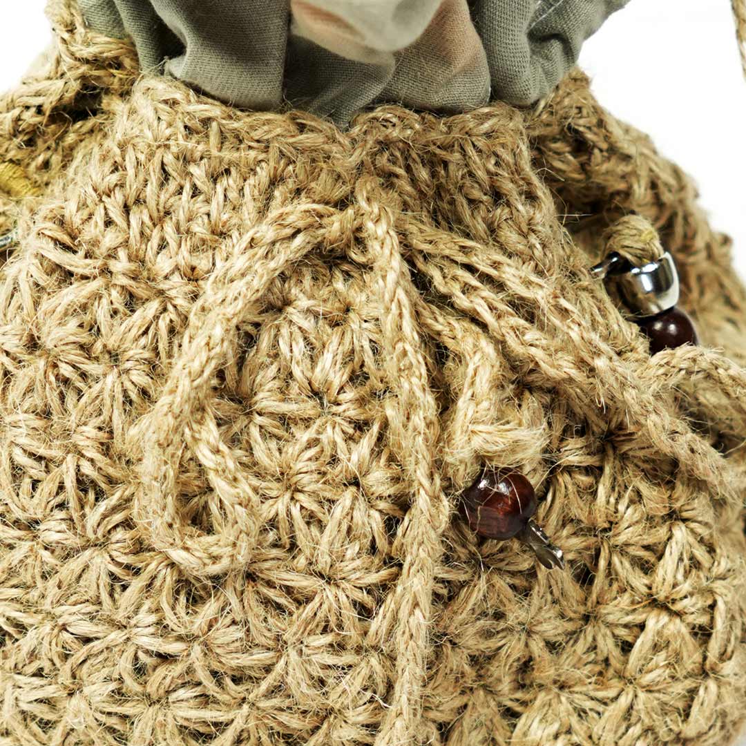 Handmade Jute Drawstring Pouch Bag with Beads