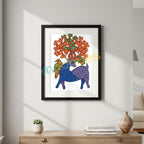Hand-Painted Gond Art: Mythical Deer and Bird Paper Print