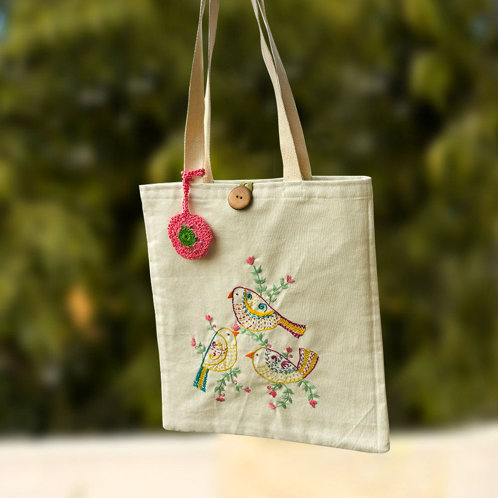 Trio of Tweets Embroidered Tote - Madhues