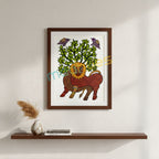 Lion and Tree Gond Art Painting - Handmade Folk Art on Paper