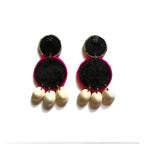 Neon Pink & Cowrie Shell Drop Earrings - Image 3