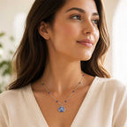 Silver Bead Chain Necklace with Blue Mosaic Enamel Pendant