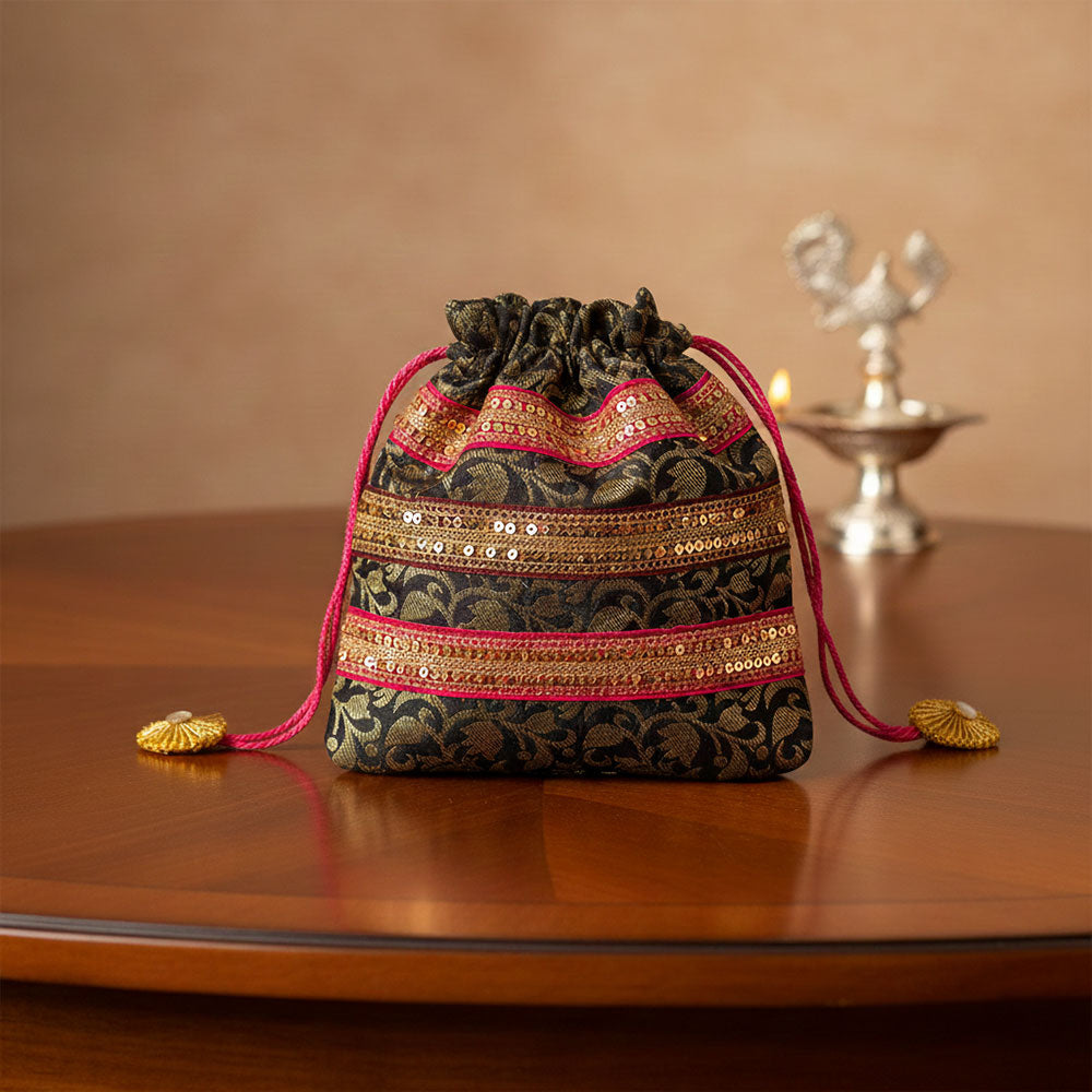 Royal Black and Gold Potli Bag