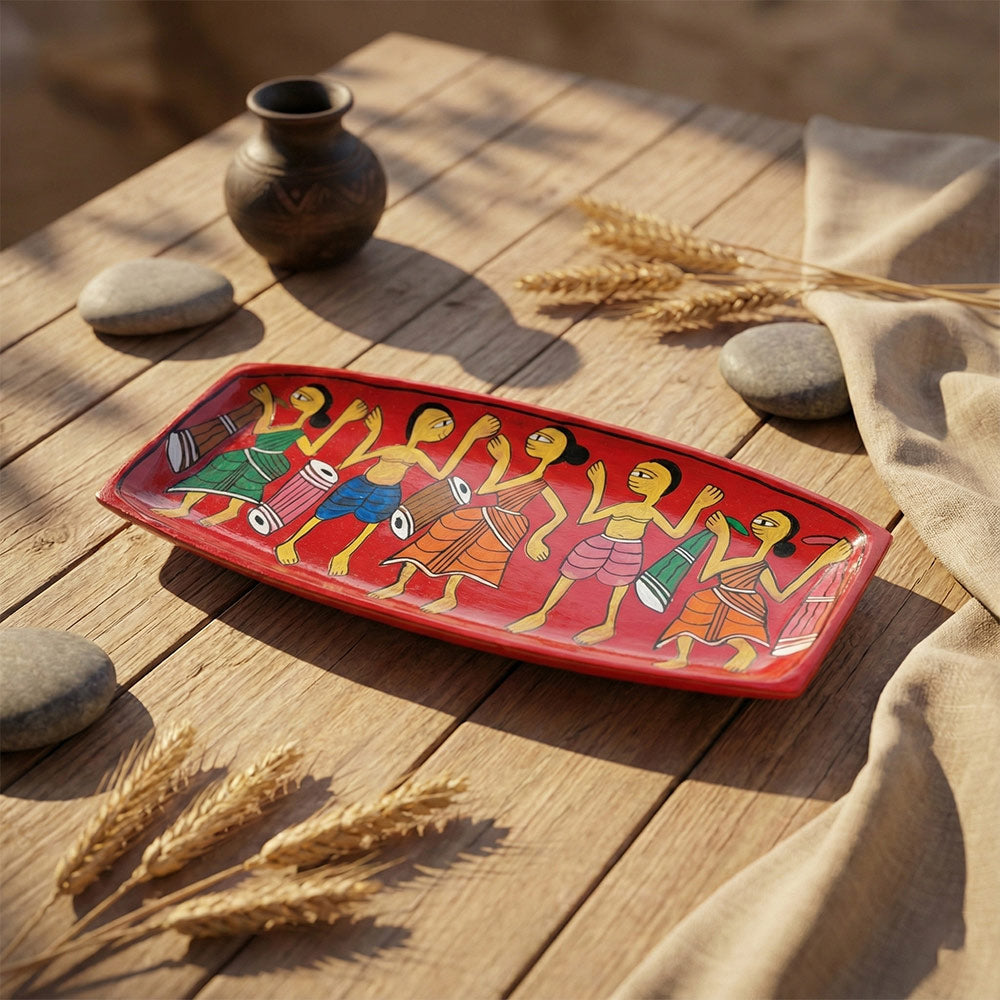 Pattachitra Folk Art Hand-Painted Wooden Serving Tray