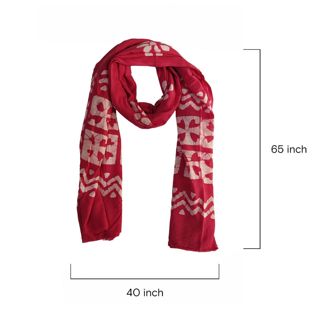 Red Block Printed Cotton Scarf - Handcrafted Design