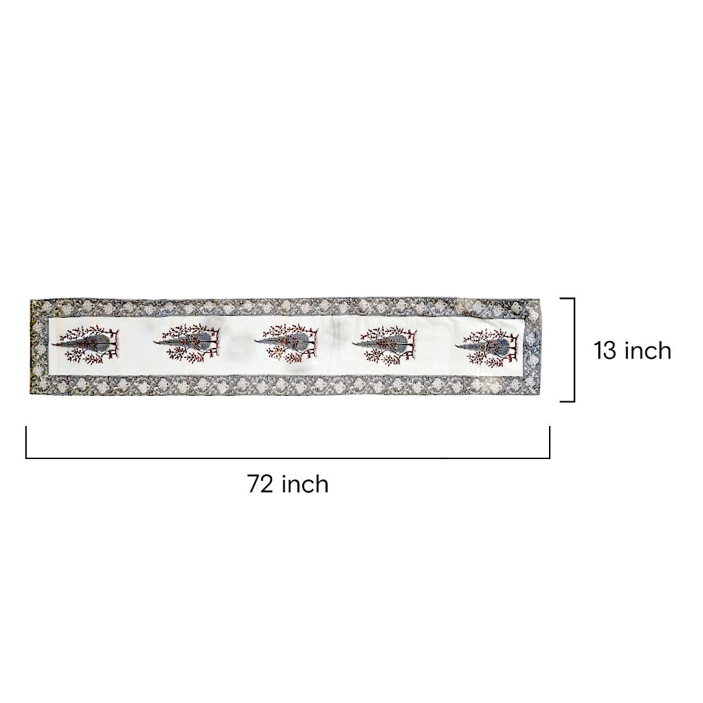Artisan Block Printed Sitar Tree Cotton Table Runner