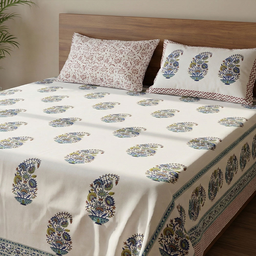 Desert Bloom Bagru Block Print Bedsheet Set - Madhues