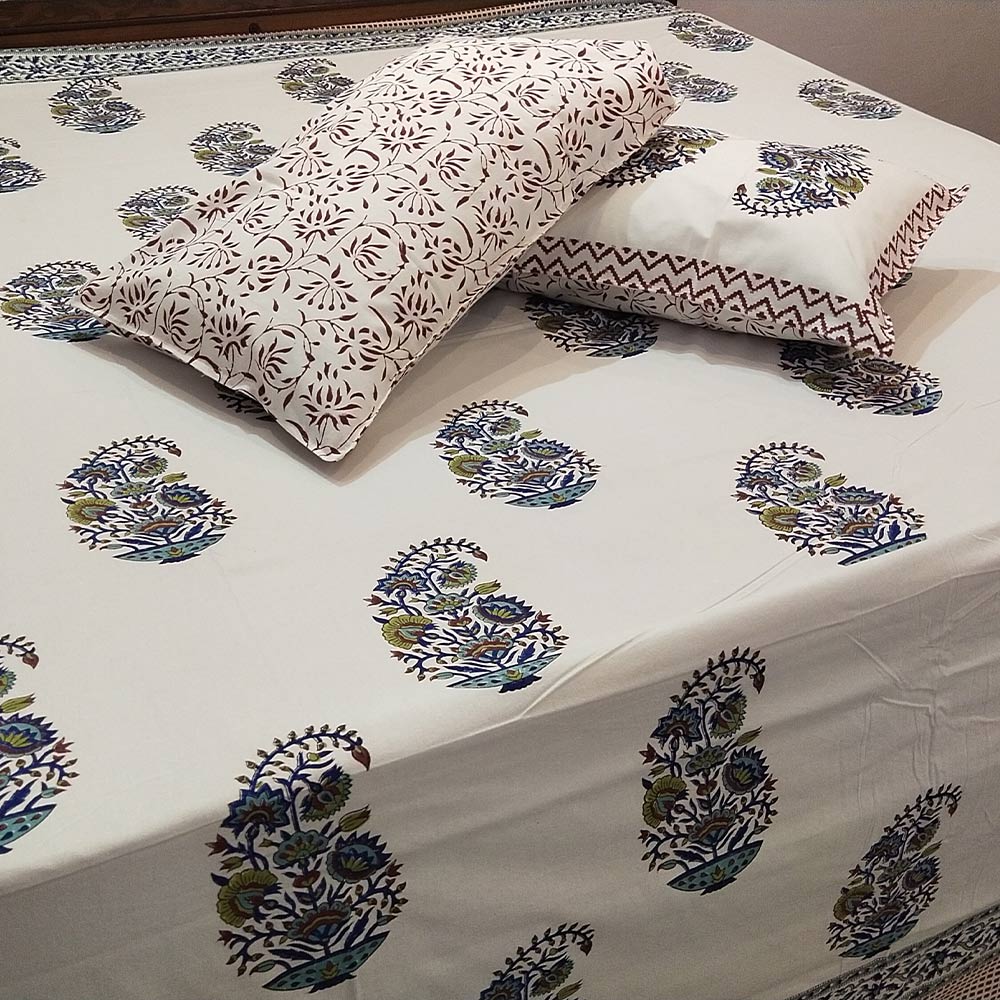 Desert Bloom Bagru Block Print Bedsheet Set - Madhues