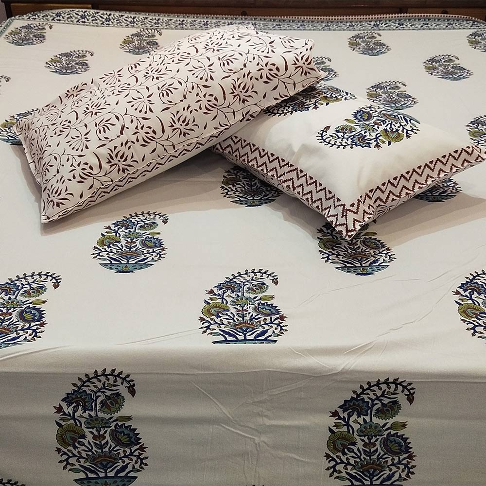 Desert Bloom Bagru Block Print Bedsheet Set - Madhues