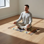 Handwoven Jute & Camel Wool Puja Aasan - Vibrant Geometric Prayer Mat