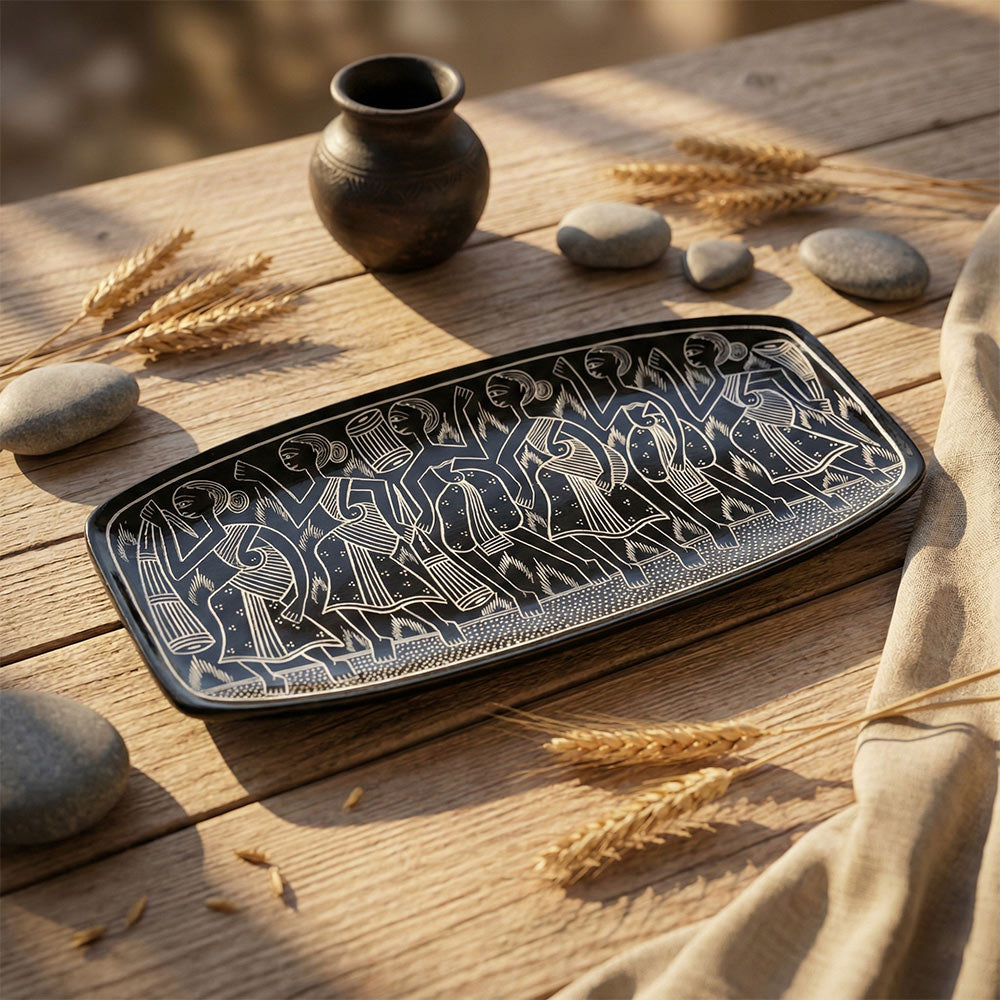 Hand-Carved Pattachitra Art Tray - Procession Scene
