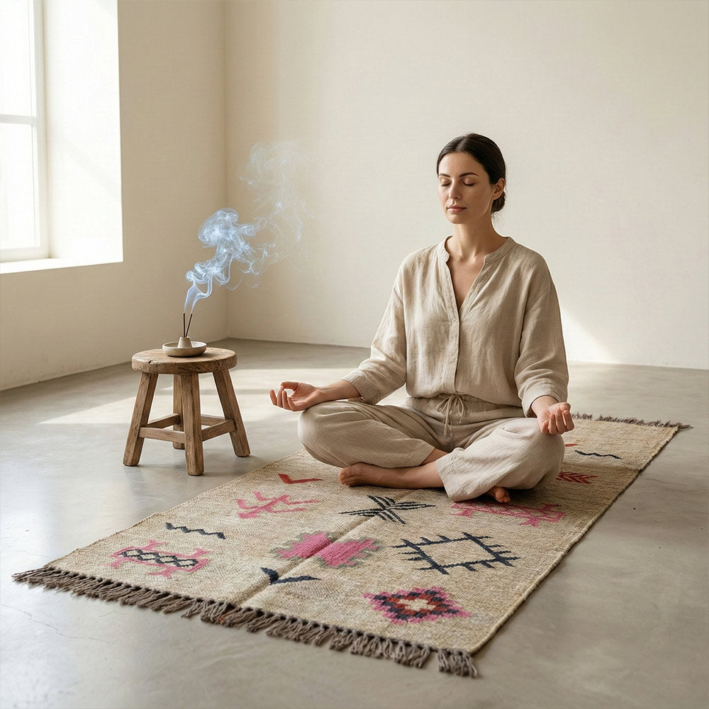 Handmade Red Geometric Dhurrie Rug - Flat Weave Area Carpet