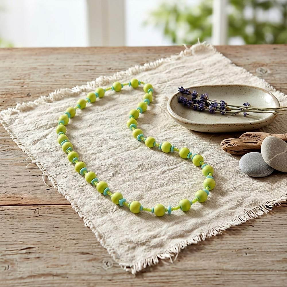 Pastel Yellow and Aqua Beaded Necklace