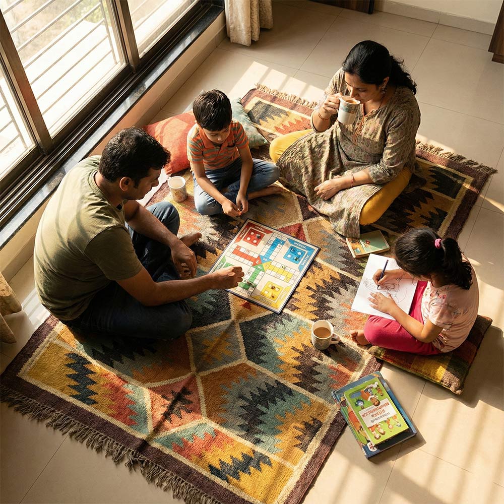 Multicolored Geometric Handwoven Jute Durrie Rug