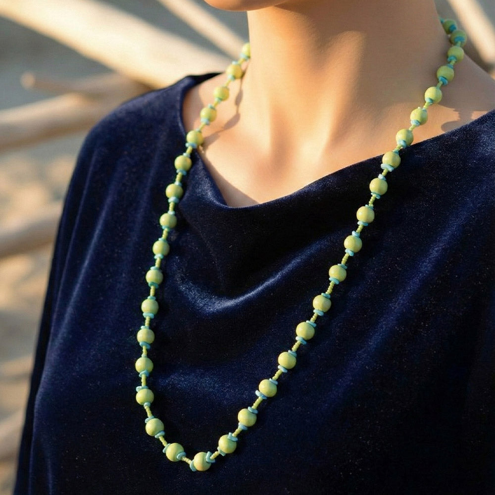 Pastel Yellow and Aqua Beaded Necklace