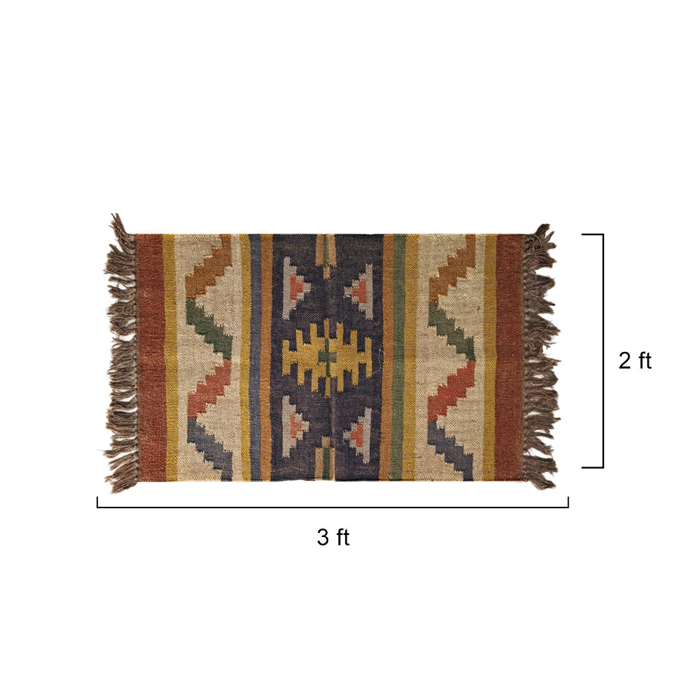 Handwoven Jute & Camel Wool Puja Aasan - Vibrant Geometric Prayer Mat
