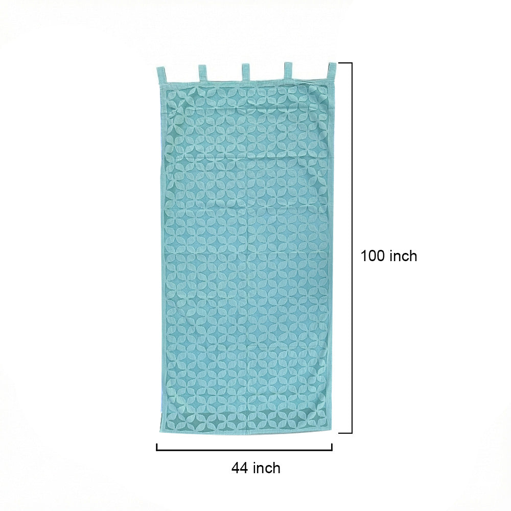 Aqua Petal Grid Sheer Barmer Appliqué Curtain