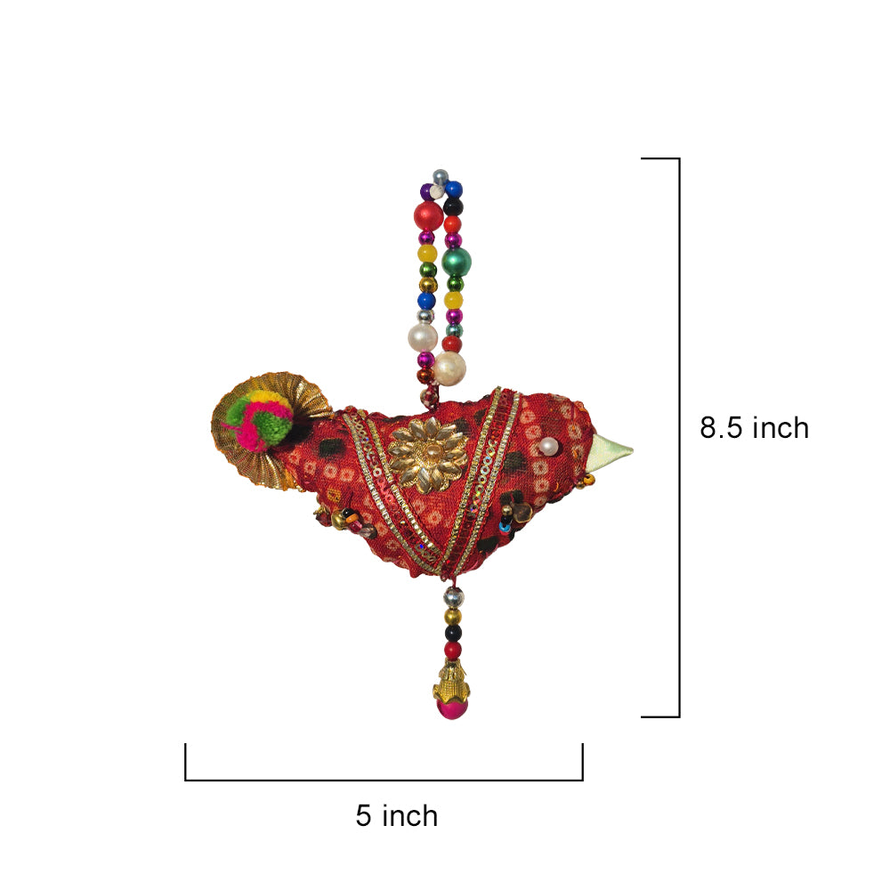 Vibrant Bandhani Bird Charm with Zari & Beads - Madhues