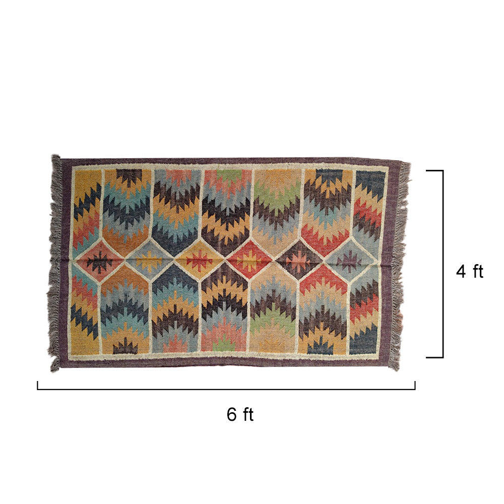 Multicolored Geometric Handwoven Jute Durrie Rug