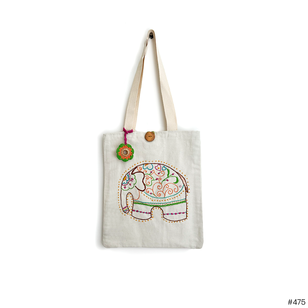 Regal Elephant Embroidered Tote - Madhues