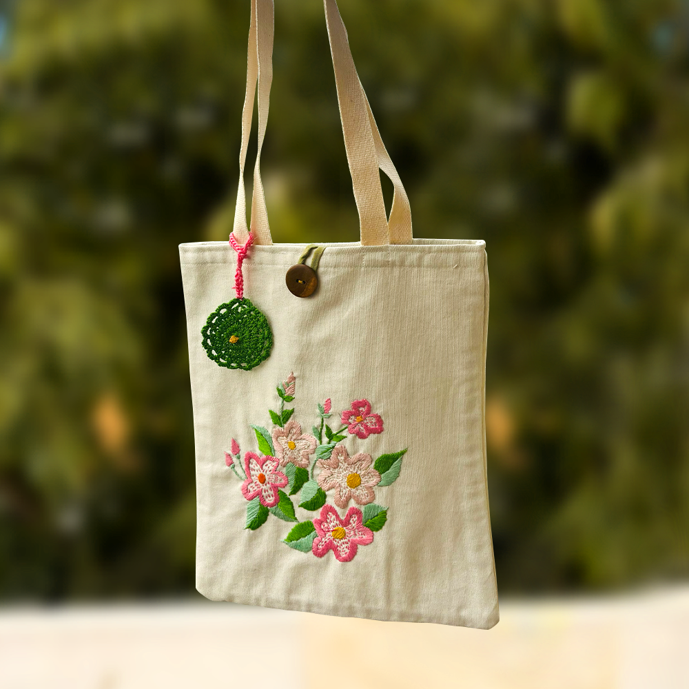 Whispering Blossoms Embroidered Tote - Madhues