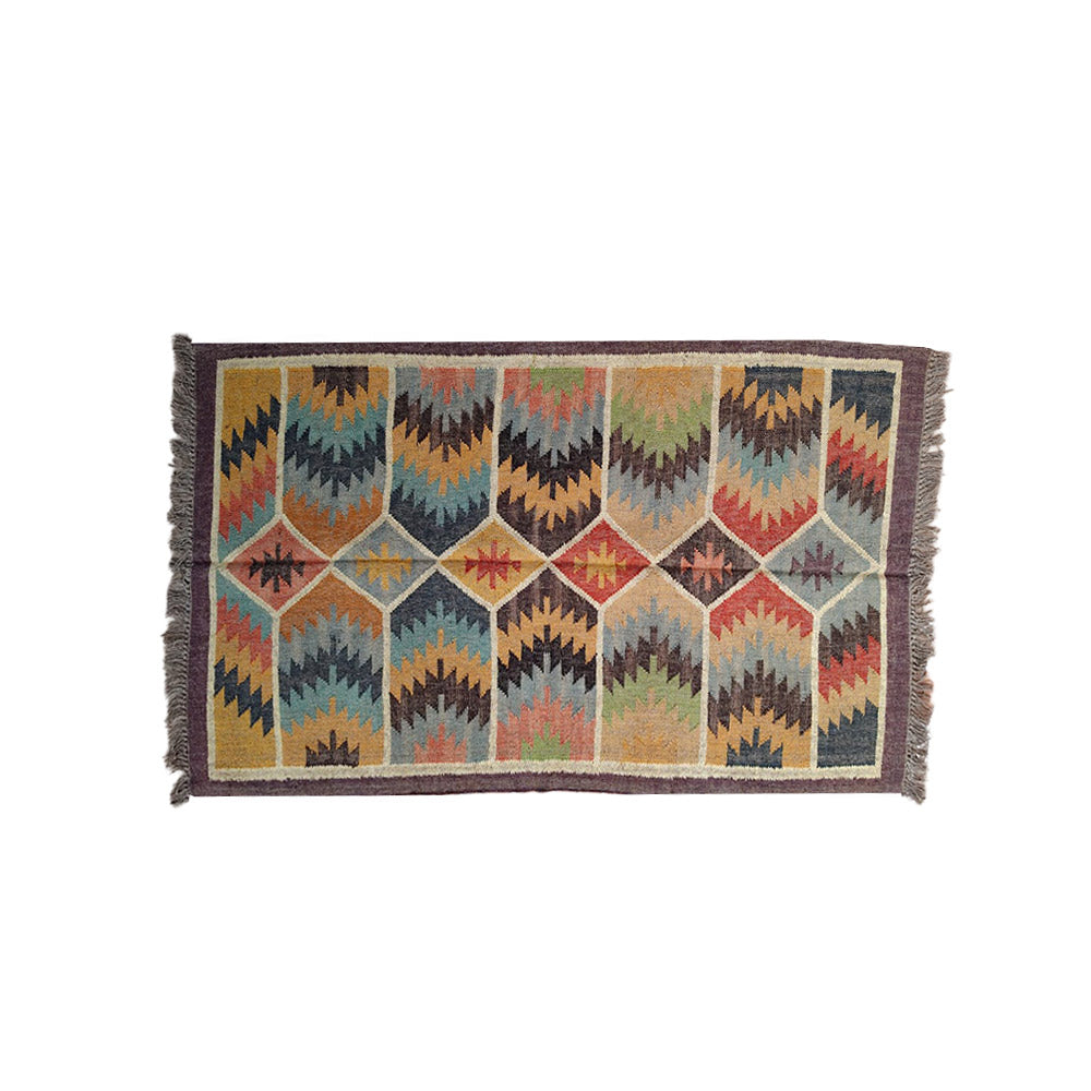 Multicolored Geometric Handwoven Jute Durrie Rug