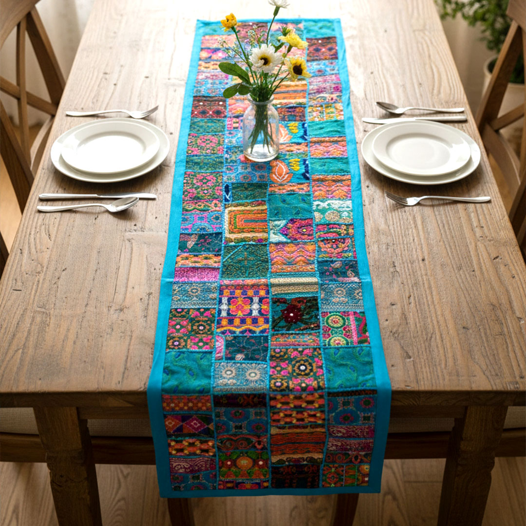Kasida Kari Hand-Embroidered Patchwork Table Runner