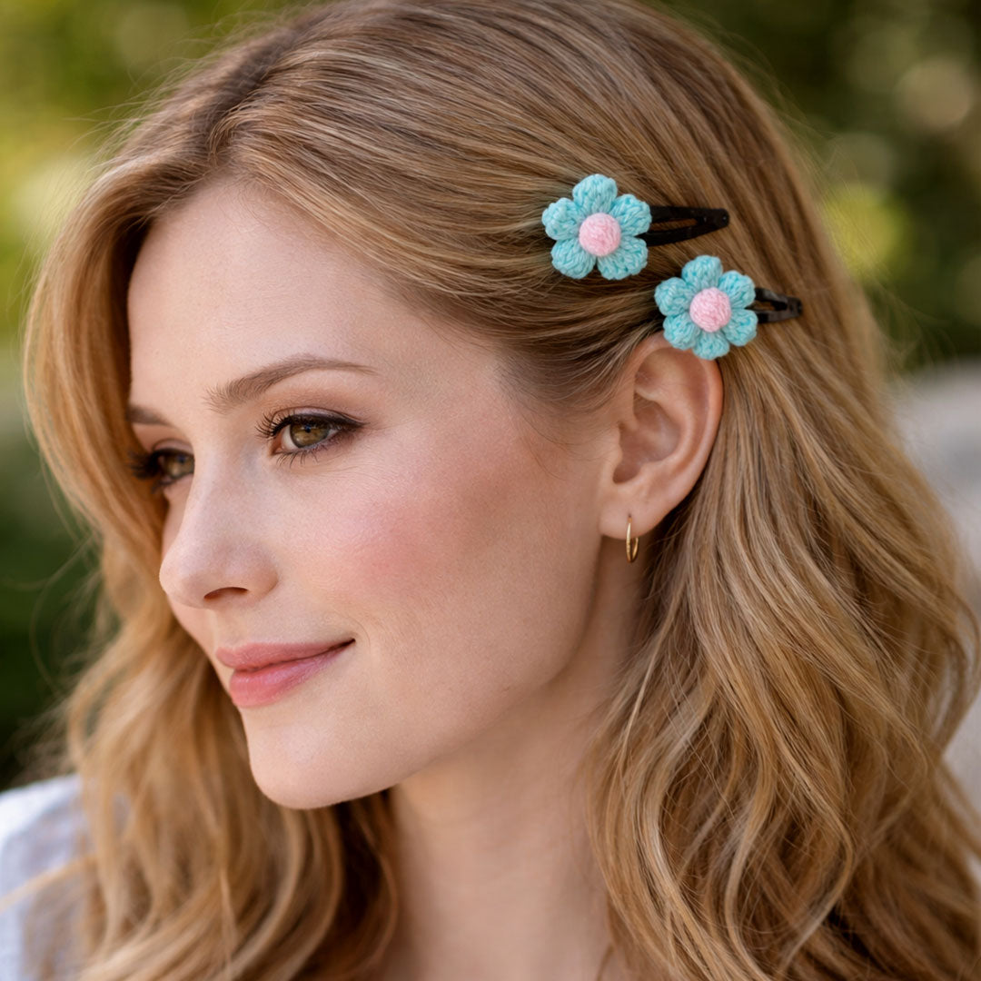 Handmade Crochet Flower Hair Clips (Pair) - Multiple Colors Available