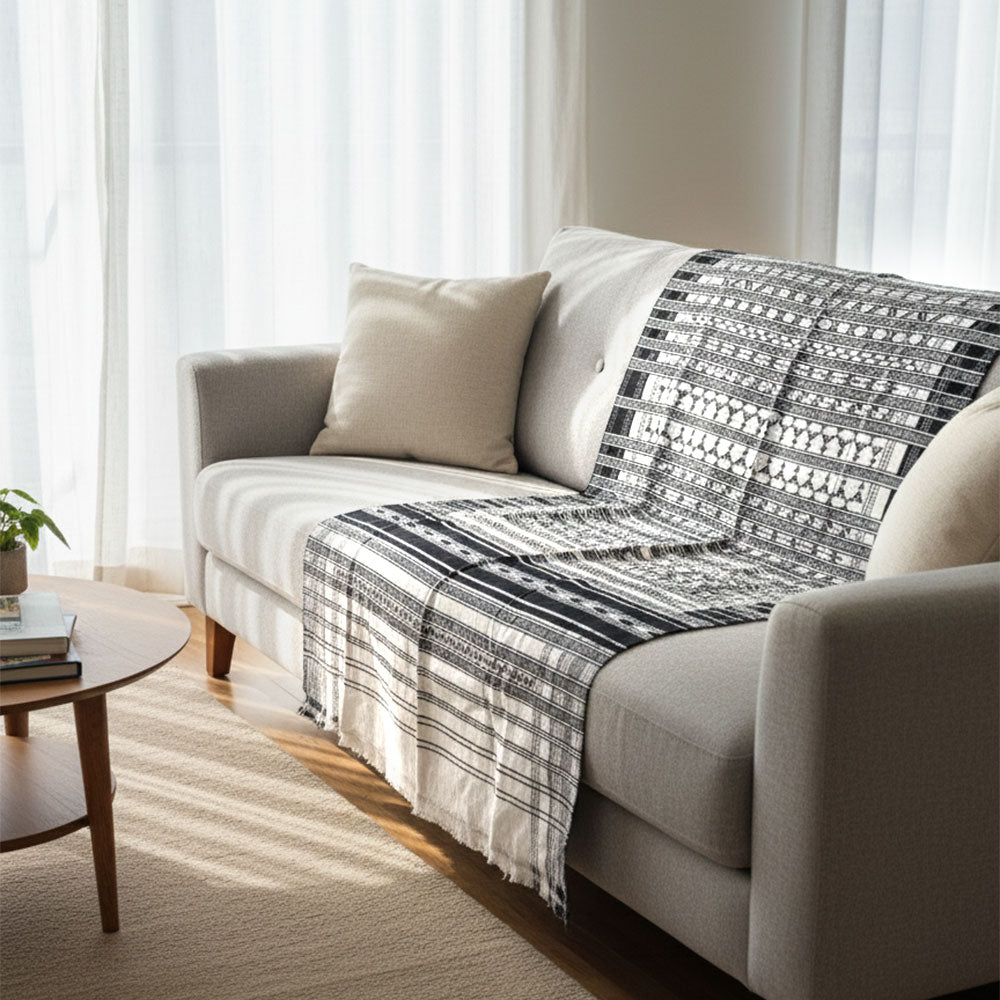 Elegant Monochrome Handwoven Rajasthani Pattu Shawl