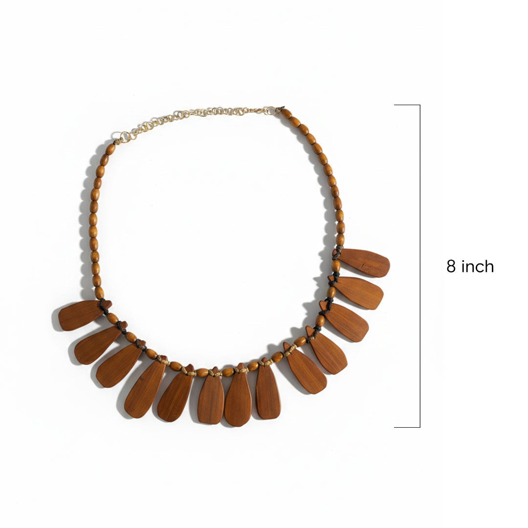 Handcrafted Wooden Paddle Bead Necklace - Earthy Boho Style