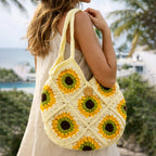 Chic Crochet Sunflower Granny Square Shoulder Bag
