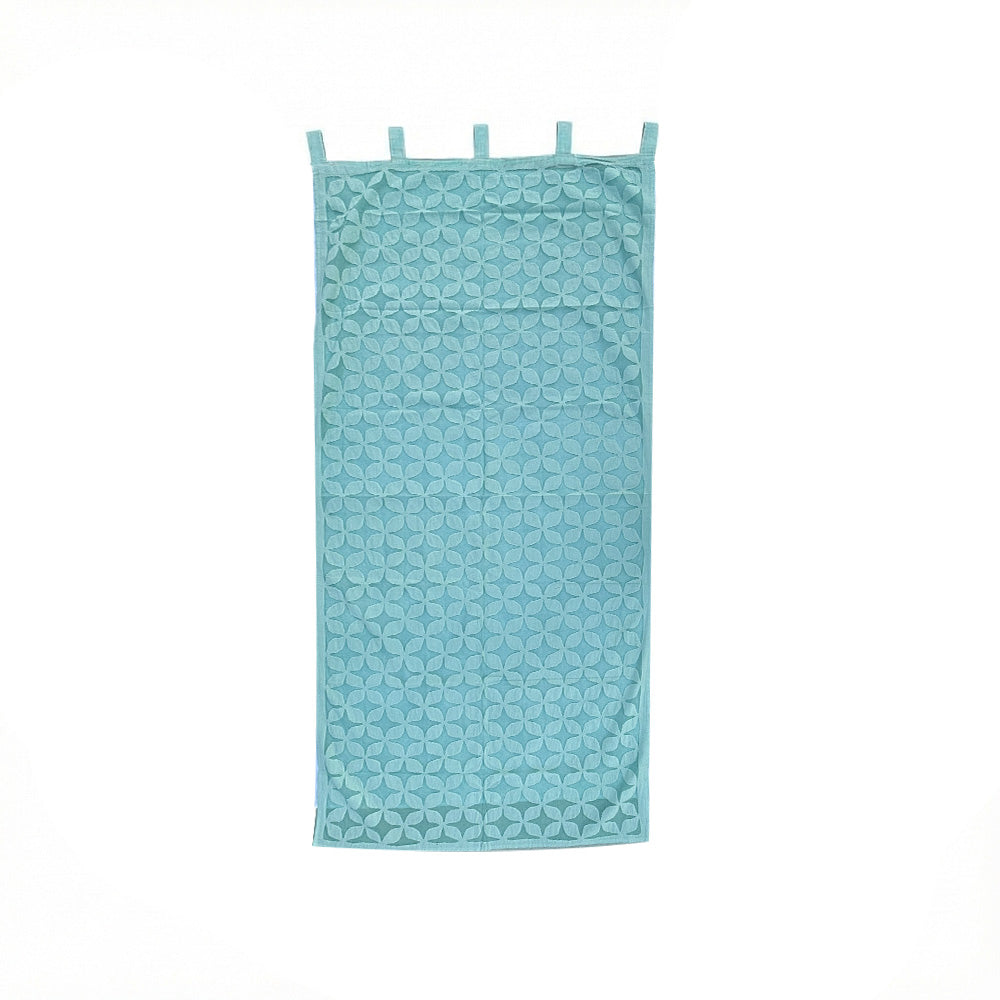 Aqua Petal Grid Sheer Barmer Appliqué Curtain