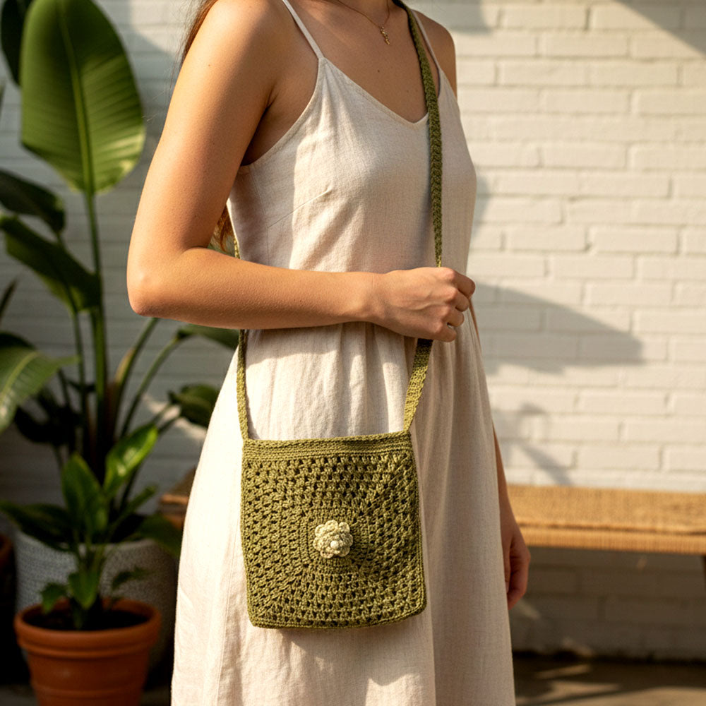 Olive Bloom Crochet Sling