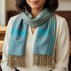 Lightweight Aqua & Grey Handwoven Stripe Scarf/Stole