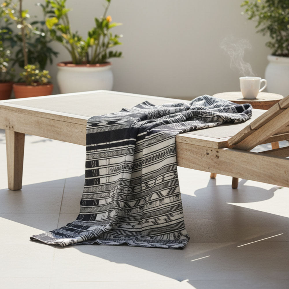 Black & White Striped Heritage Pattu Shawl