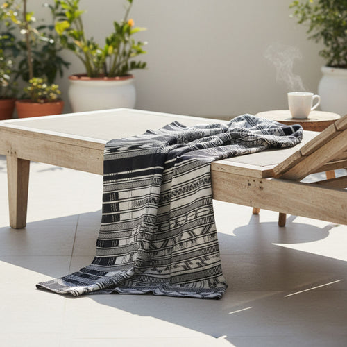 Black & White Striped Heritage Pattu Shawl