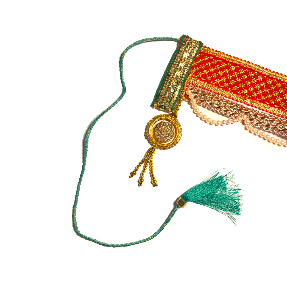 Red Bandarwal with Golden Detail & Pearl - Madhues