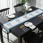 Indigo & White Tree Motif Bagru Block Print Cotton Table Runner - Madhues